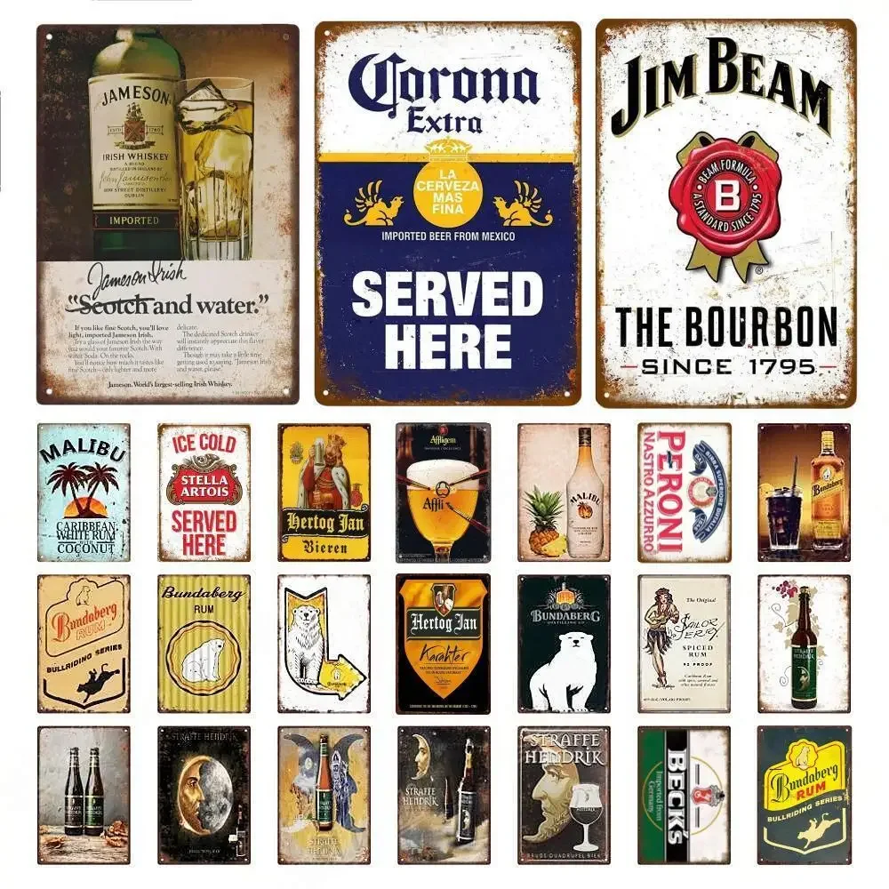 Wine Beer Pub - Retro Bier Merk Malibu Wijn Metalen