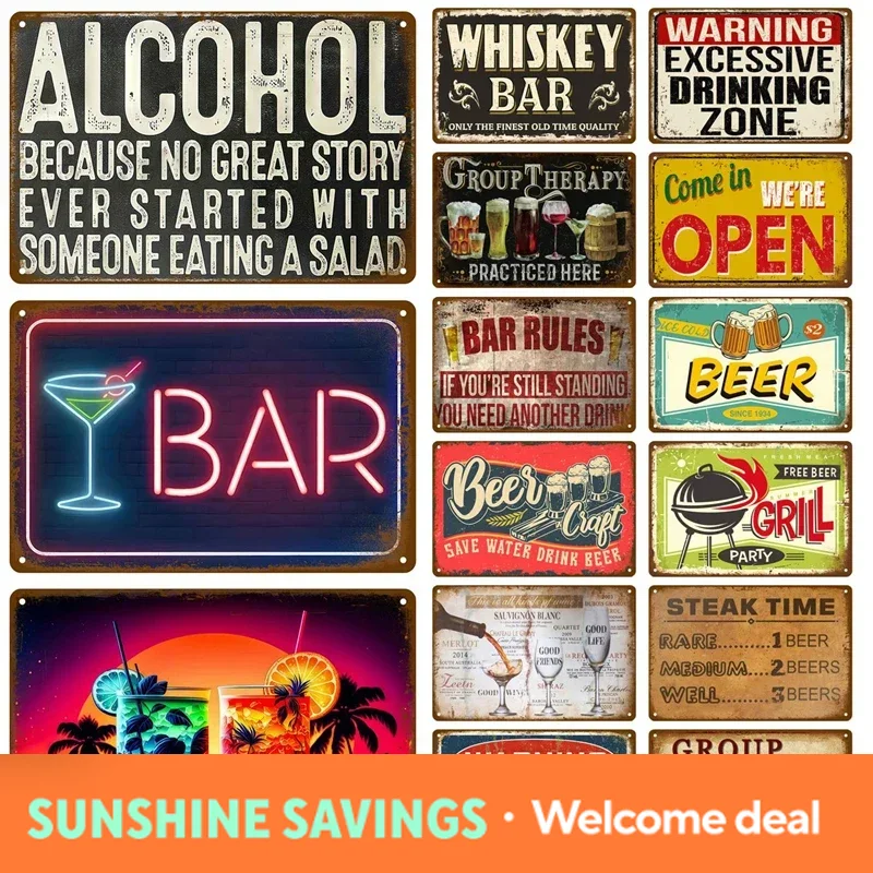 Wine Beer Pub - Metalenen bord Whiskey Wijn Alcohol Merk
