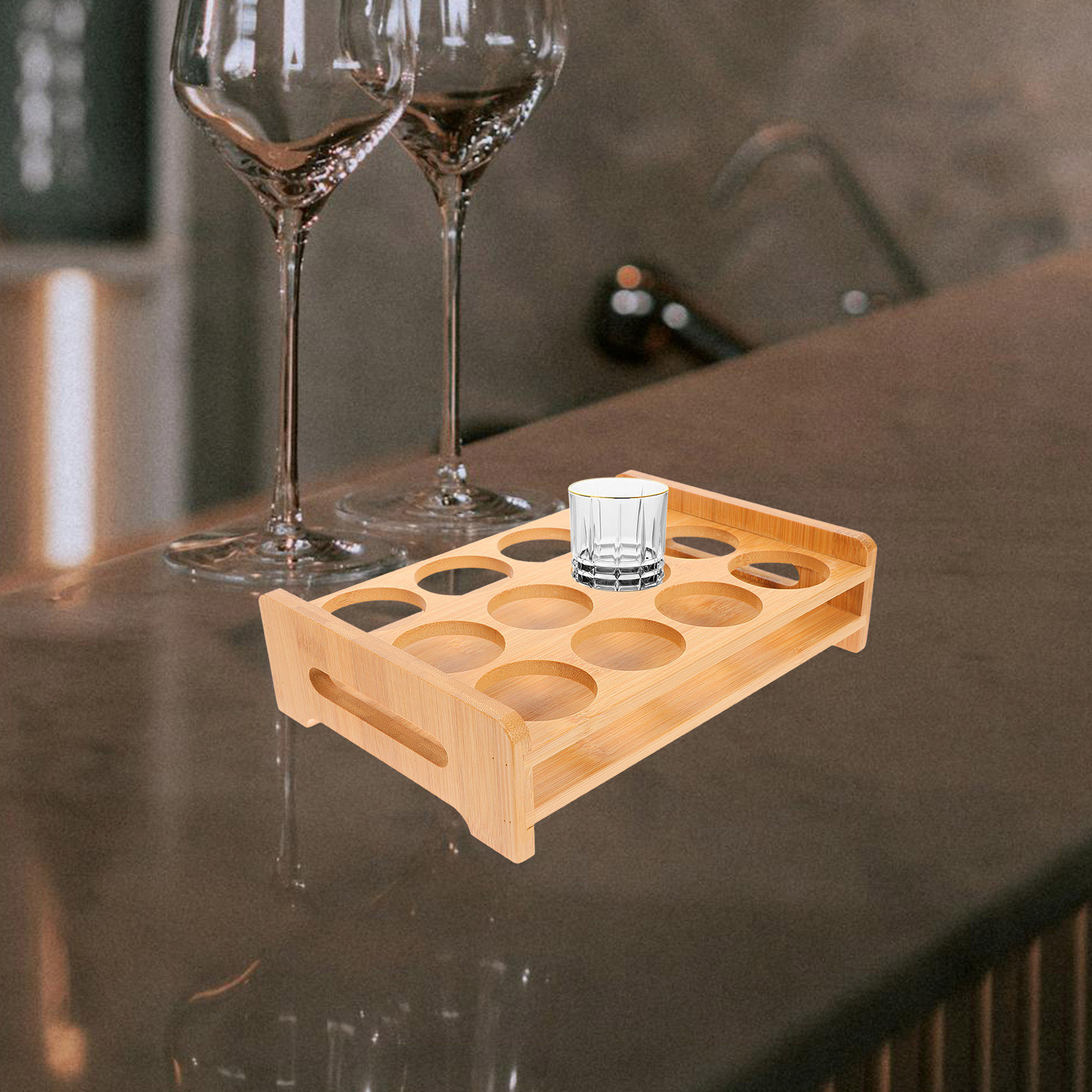 Wine Beer The Whiskey - Bamboe Shotglaasjes Houder Display Stand Veelzijdig
